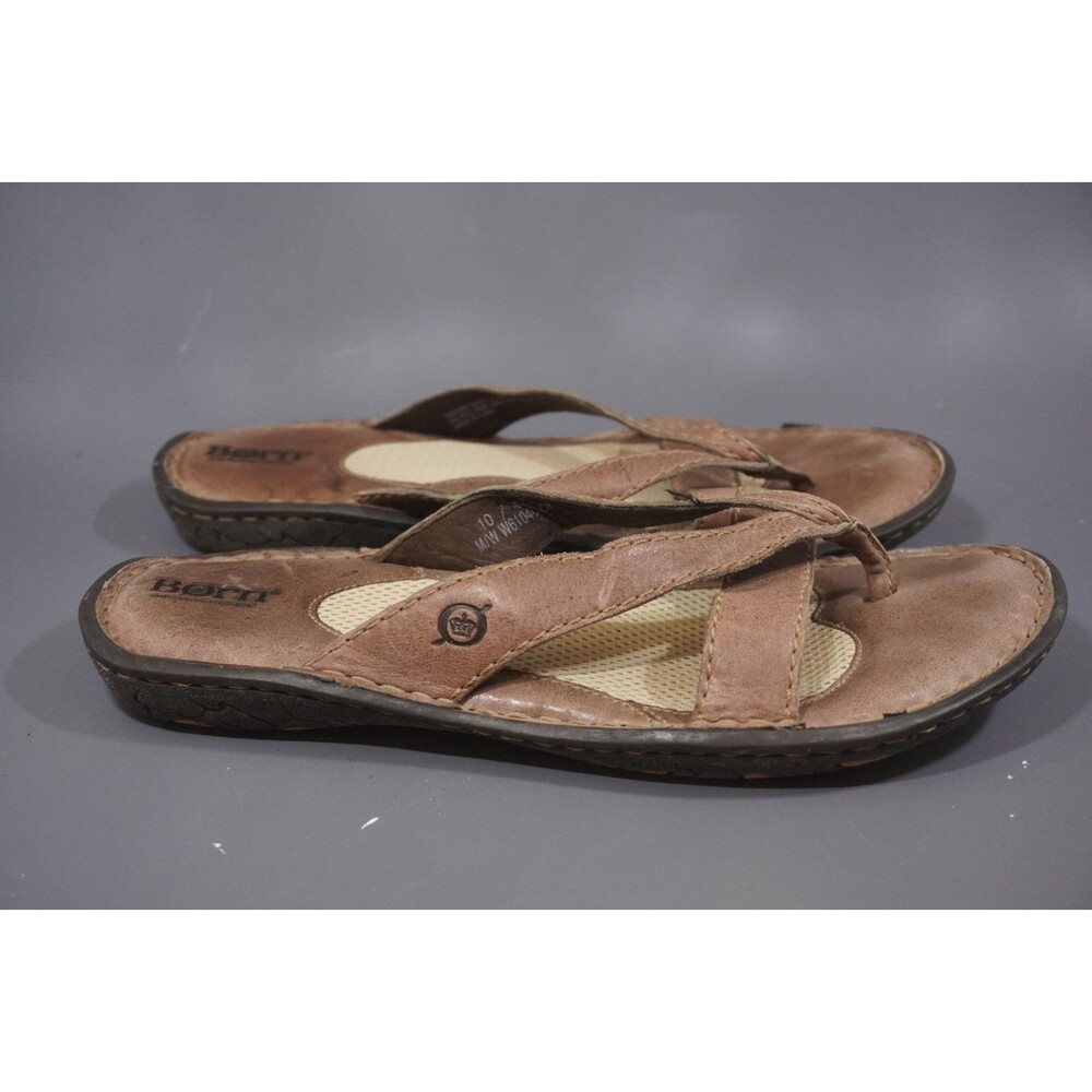 Born Sorja II Sandals Womens 10 Brown Leather Toe Loop Thong Boho Comfort Slide